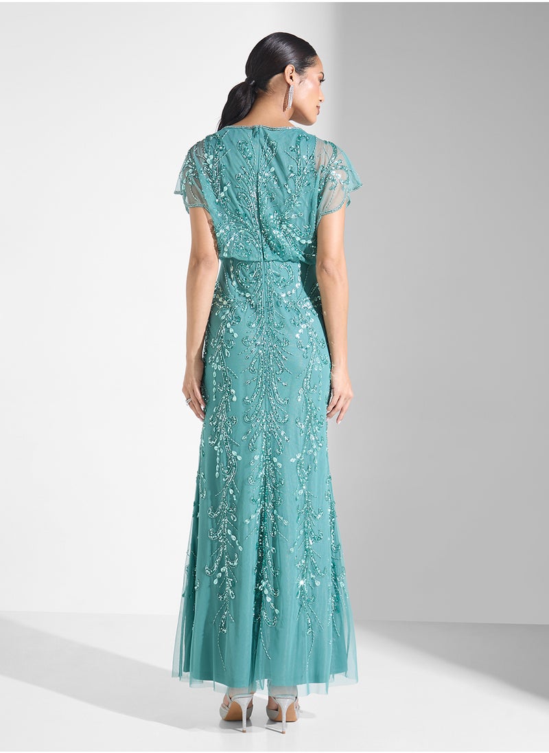 Embellished Sequin Maxi Dress