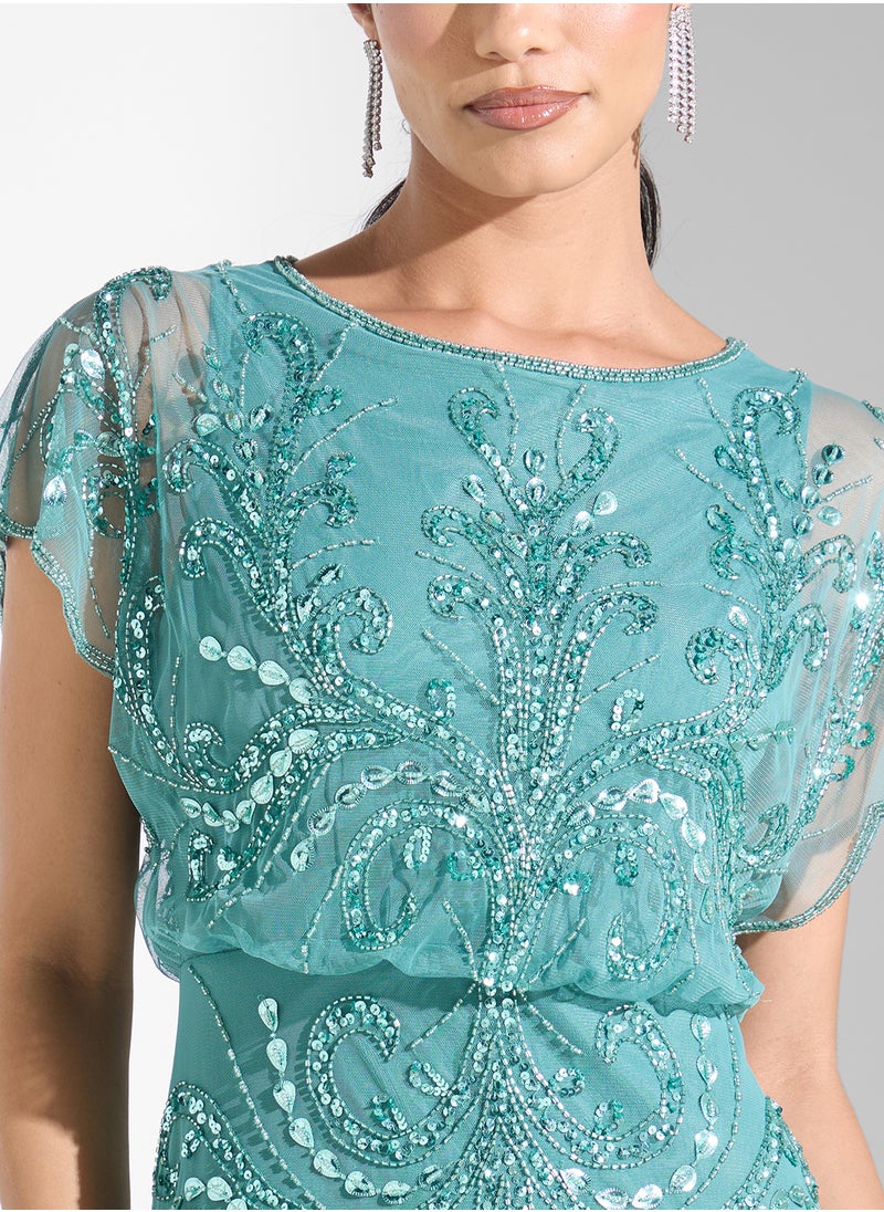 Embellished Sequin Maxi Dress