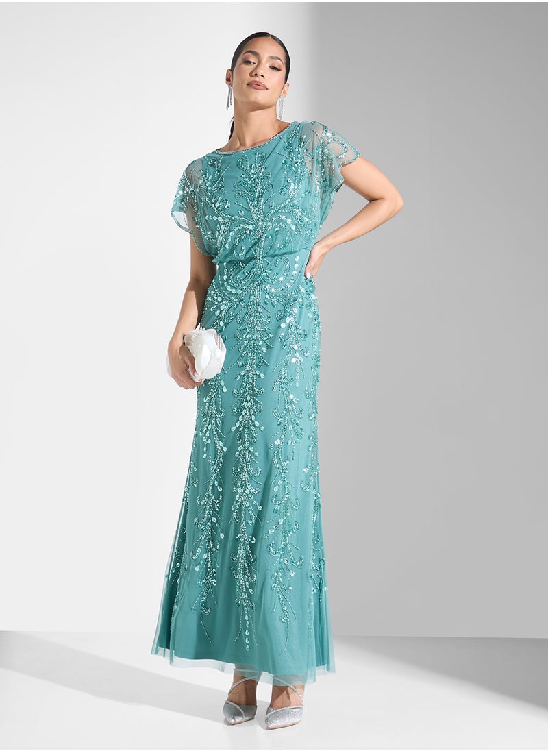 Embellished Sequin Maxi Dress