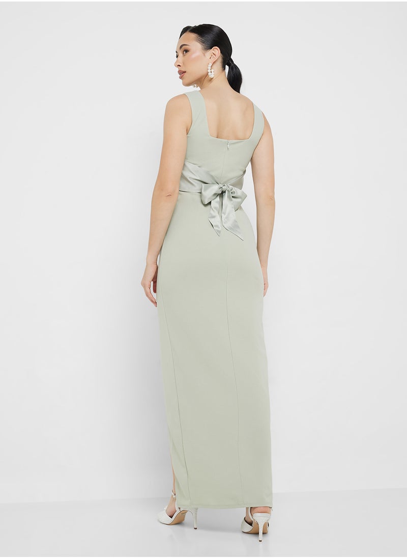 Waterlily Satin Bow Maxi Dress