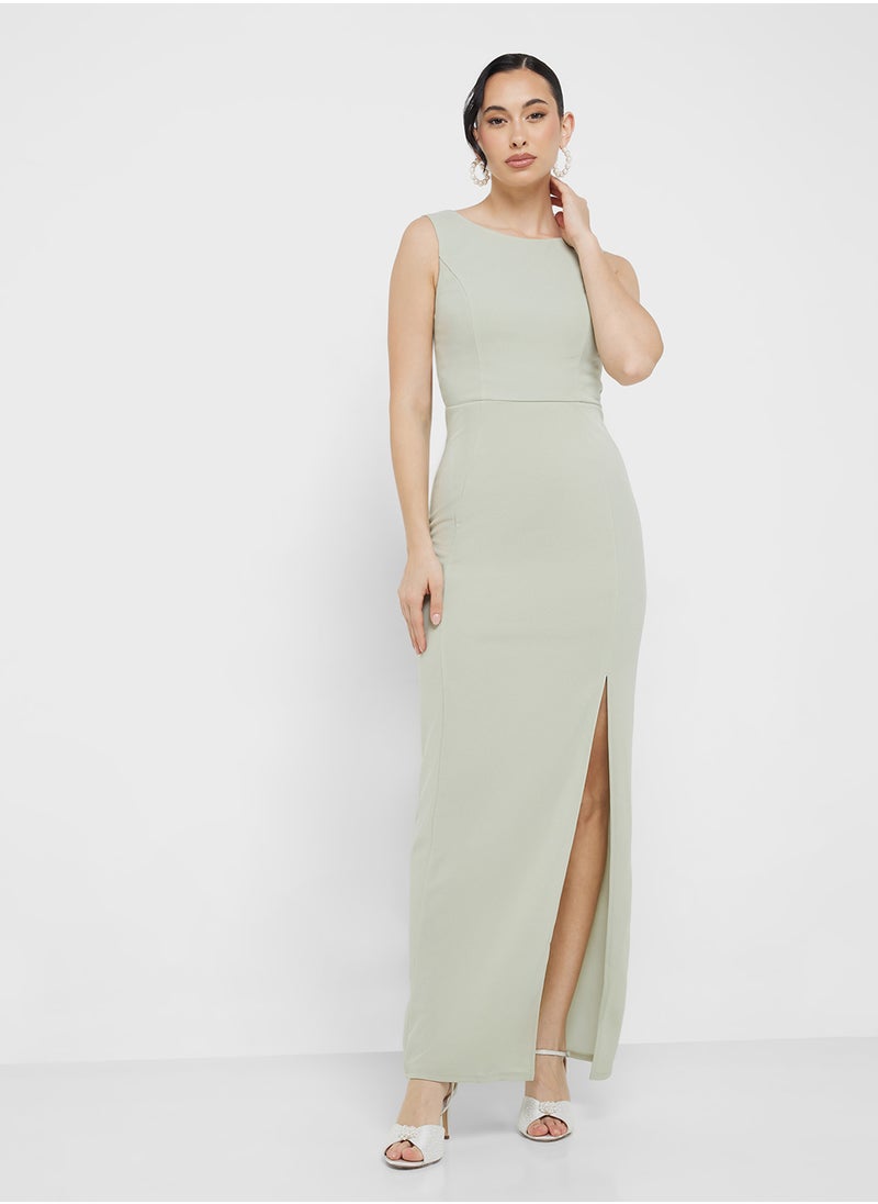Waterlily Satin Bow Maxi Dress