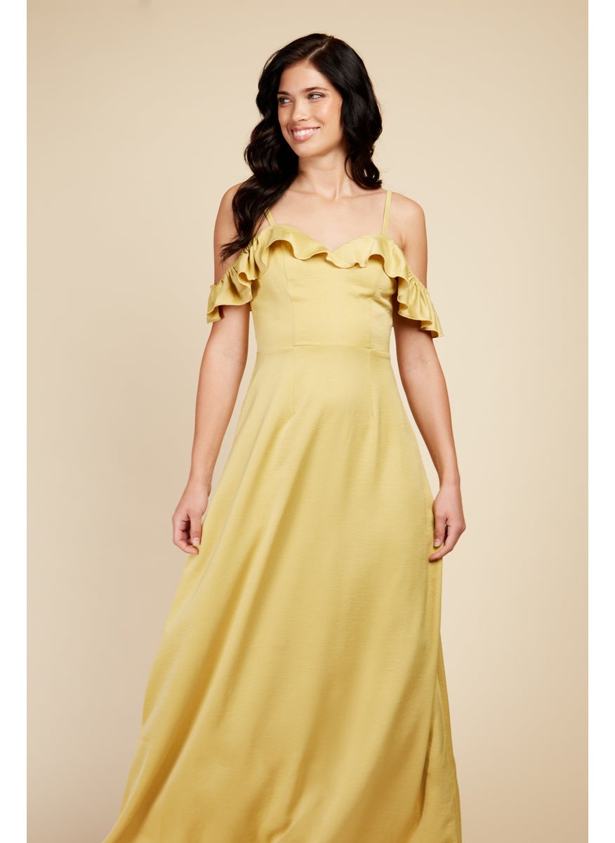 Yellow Frill Cold-Shoulder Maxi Dress