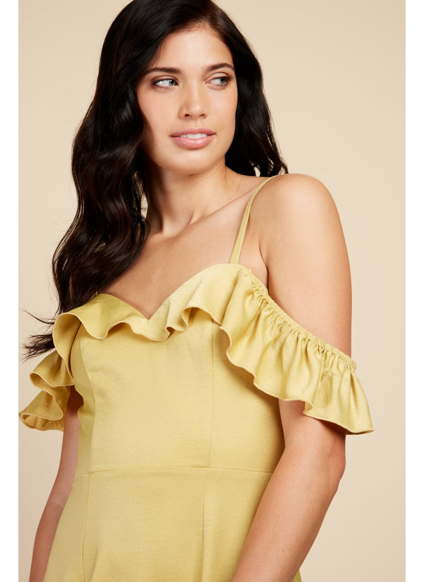 Yellow Frill Cold-Shoulder Maxi Dress