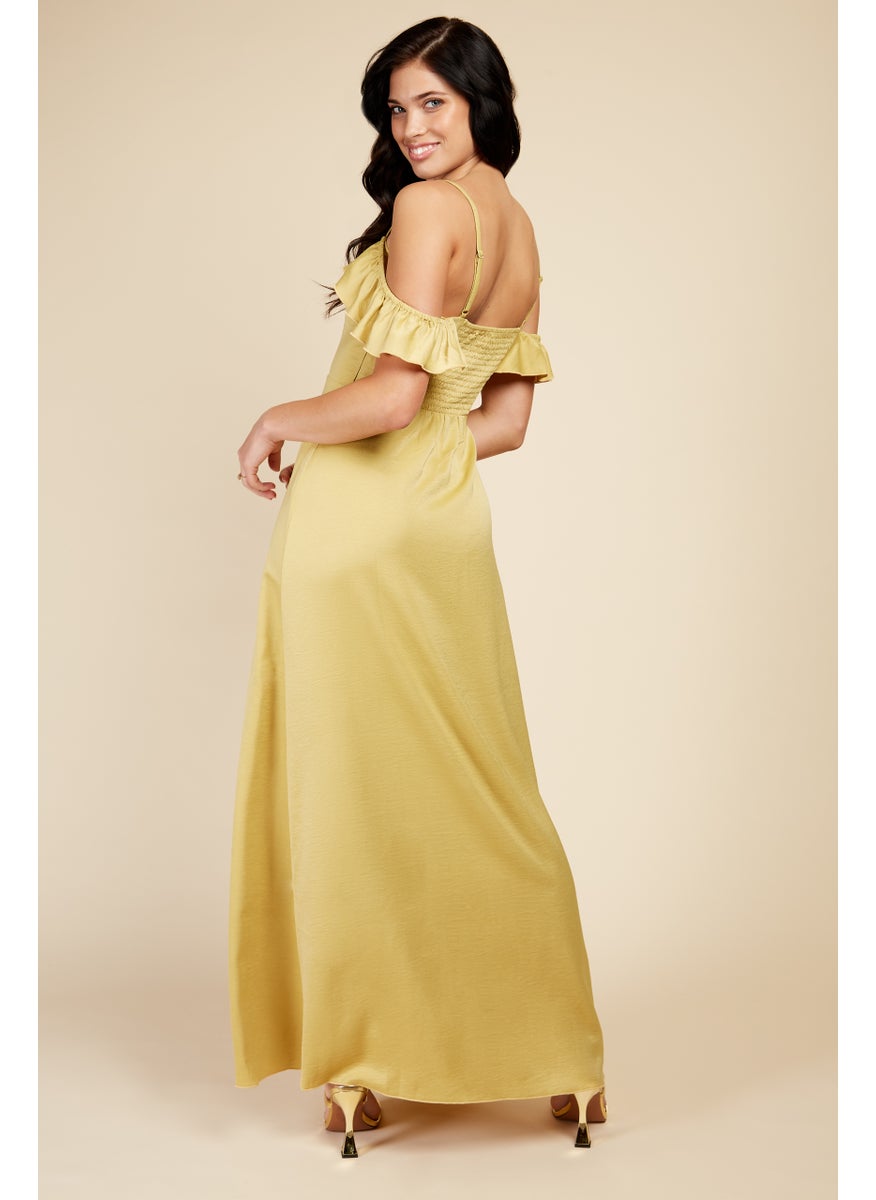 Yellow Frill Cold-Shoulder Maxi Dress
