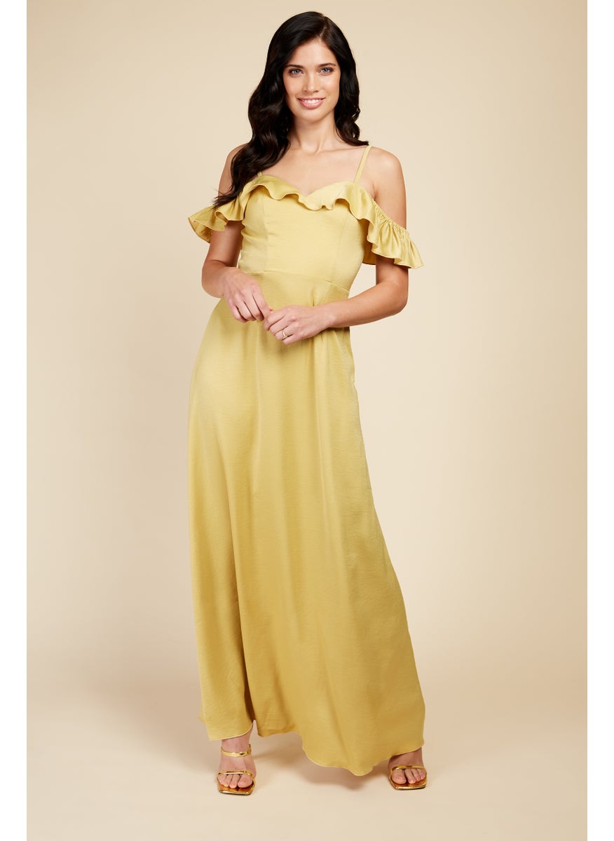 Yellow Frill Cold-Shoulder Maxi Dress