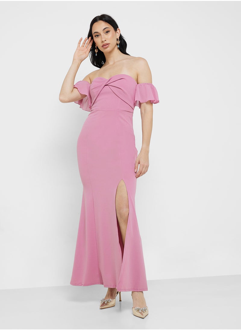 Twist Detail Bardot Maxi Dress