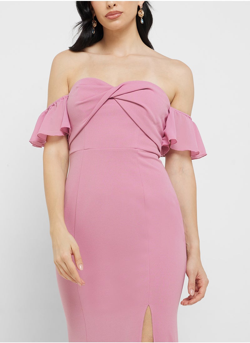 Twist Detail Bardot Maxi Dress