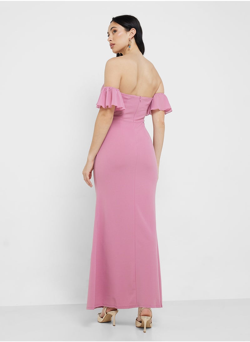 Twist Detail Bardot Maxi Dress
