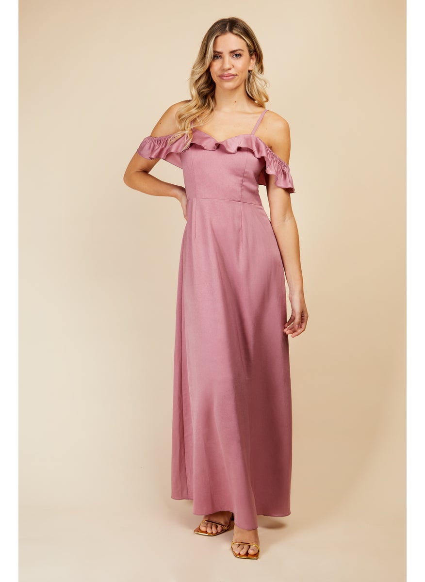 Frill Cold-Shoulder Maxi Dress