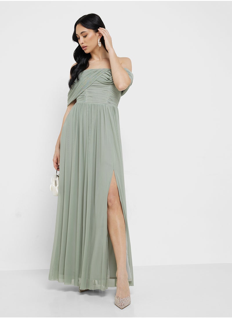 Waterlily Draped Sleeve Maxi Bridesmaid Dress