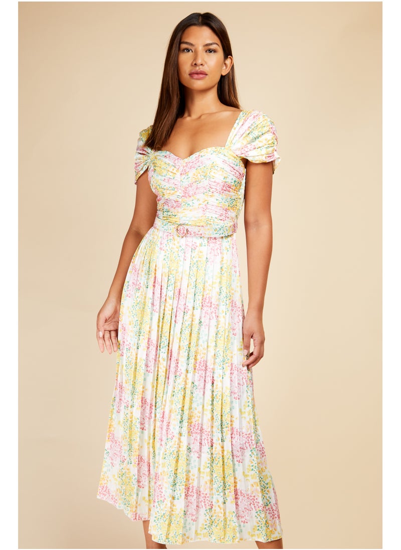 Jackson Blossom Pleated Belted Maxi Dress