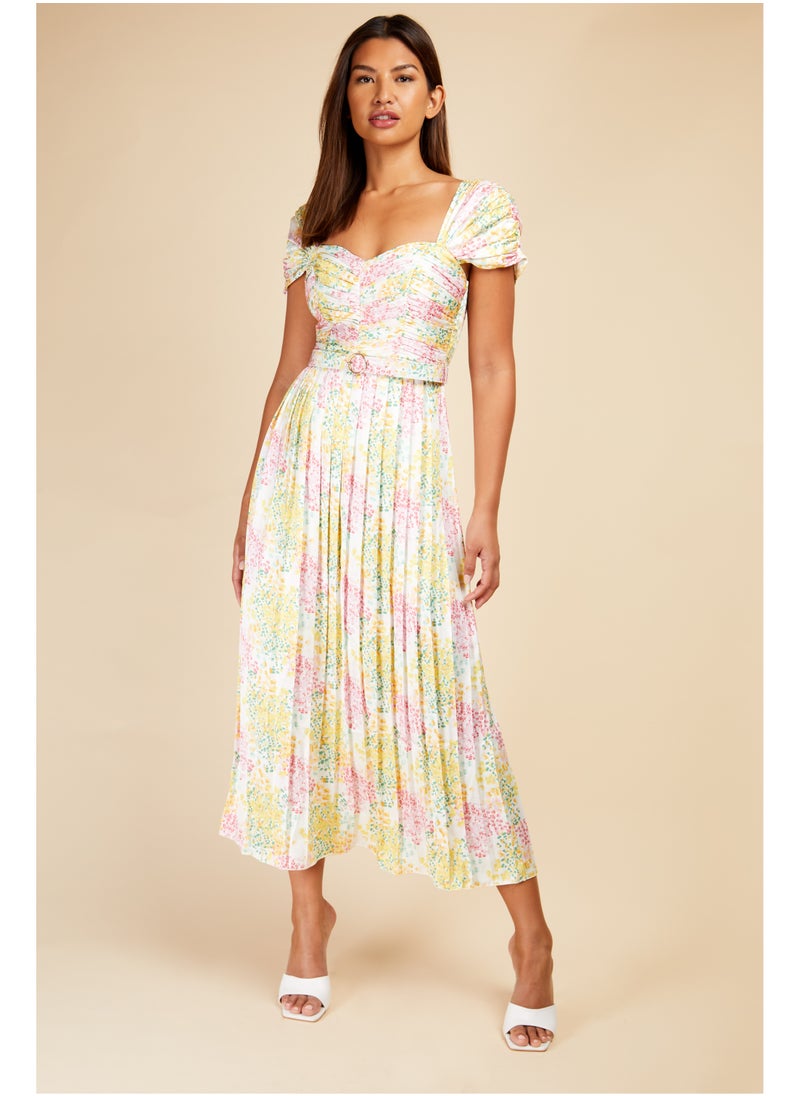 Jackson Blossom Pleated Belted Maxi Dress