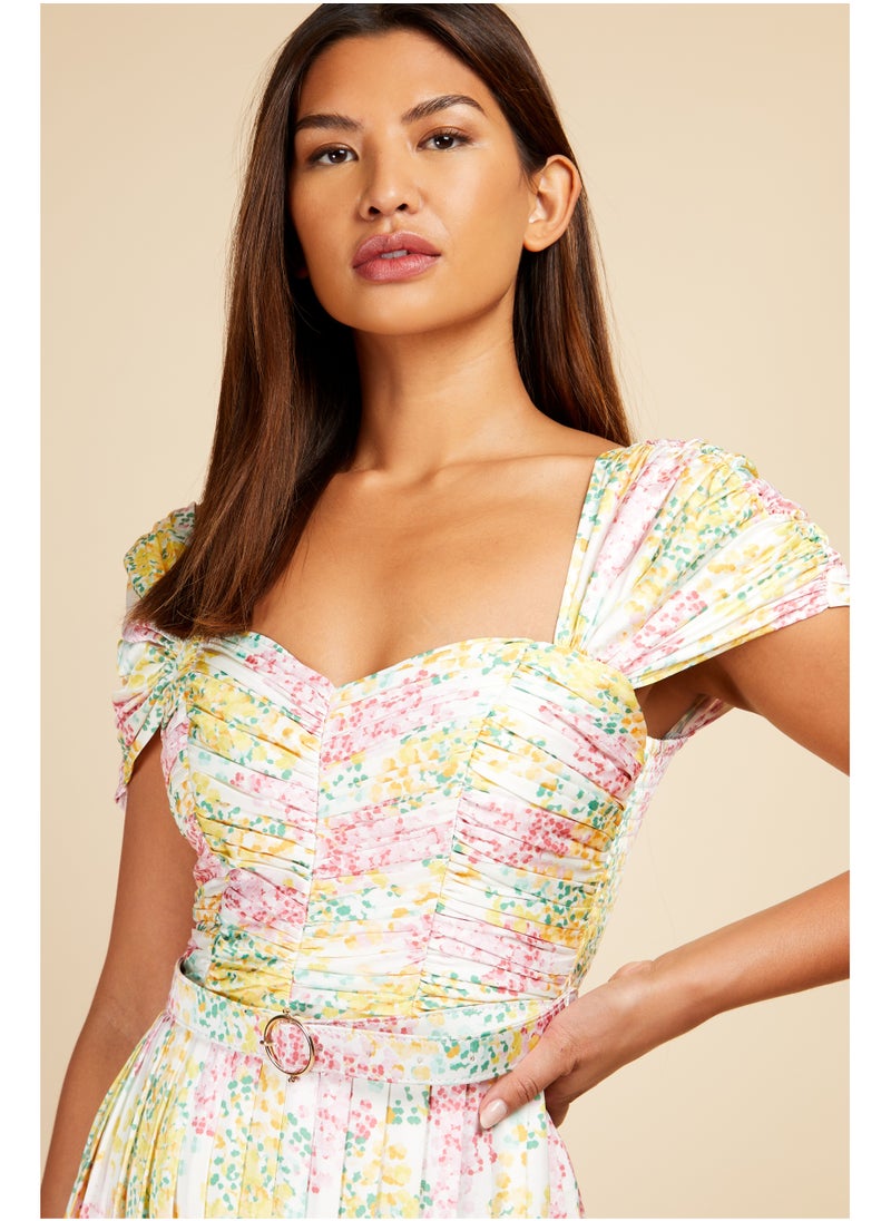 Jackson Blossom Pleated Belted Maxi Dress