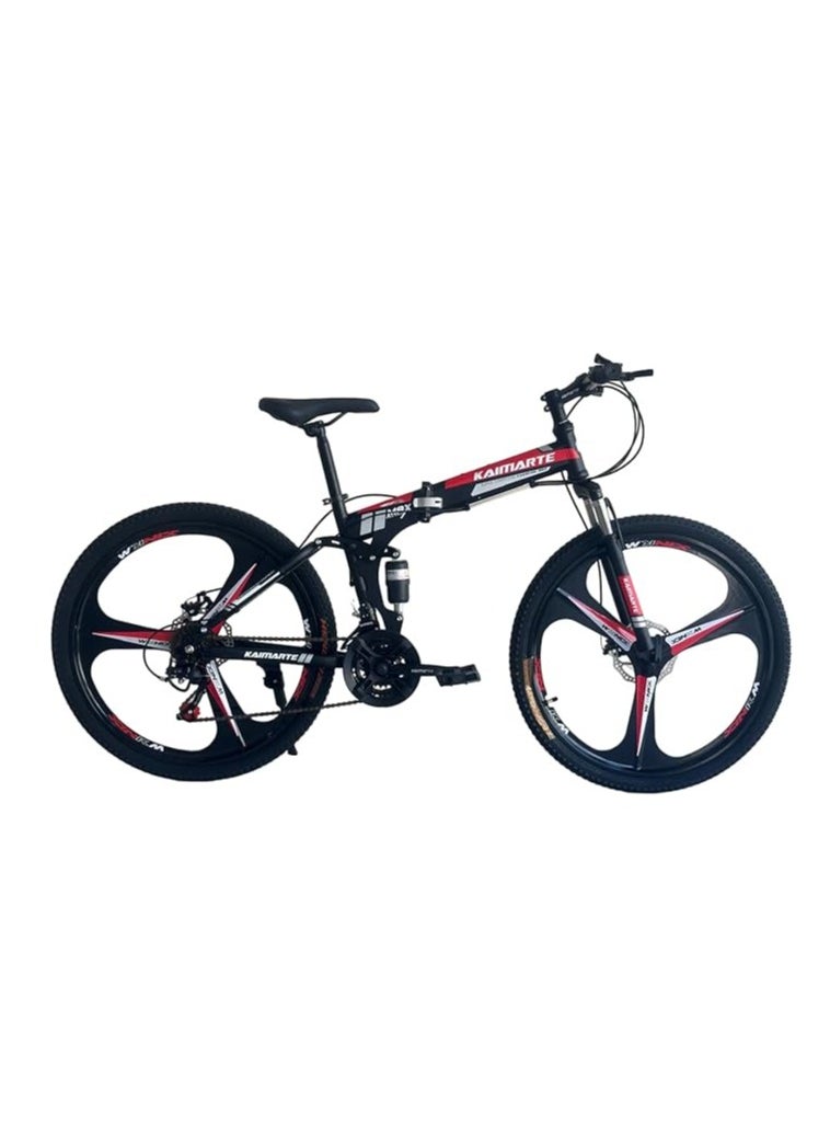Folding Bike 26 Inch, 21 Speed, Double Suspension, Alloy Wheel – Mountain Bike color : Black/red
