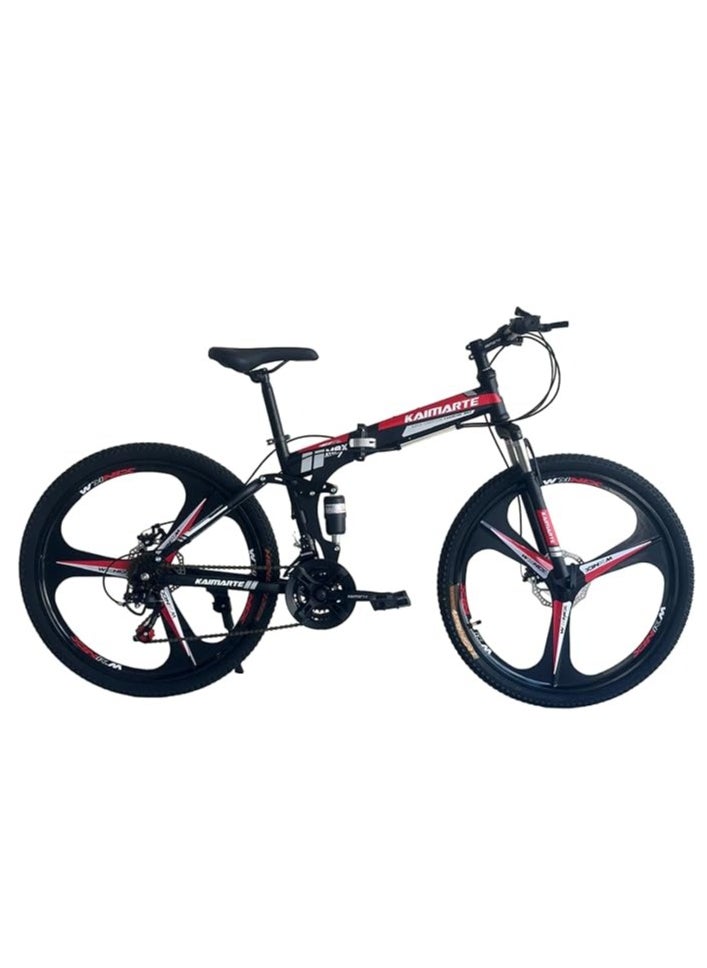 Folding Bike 26 Inch, 21 Speed, Double Suspension, Alloy Wheel – Mountain Bike color : Black/red