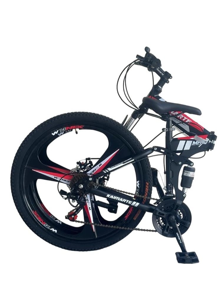 Folding Bike 26 Inch, 21 Speed, Double Suspension, Alloy Wheel – Mountain Bike color : Black/red