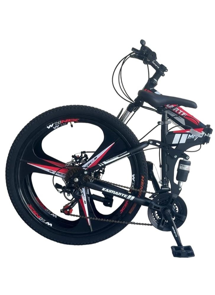 Folding Bike 26 Inch, 21 Speed, Double Suspension, Alloy Wheel – Mountain Bike color : Black/red