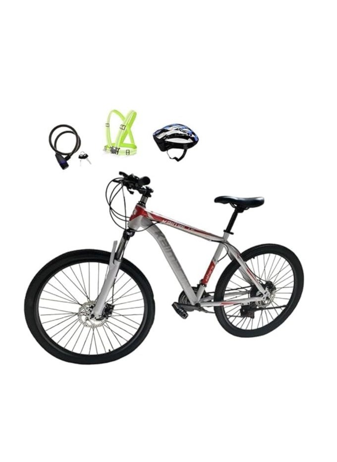 Mountain Bike, 27.5 Inch, Steel Frame, Dual Disc Brake, 21 Speed, Kamarati, red/white