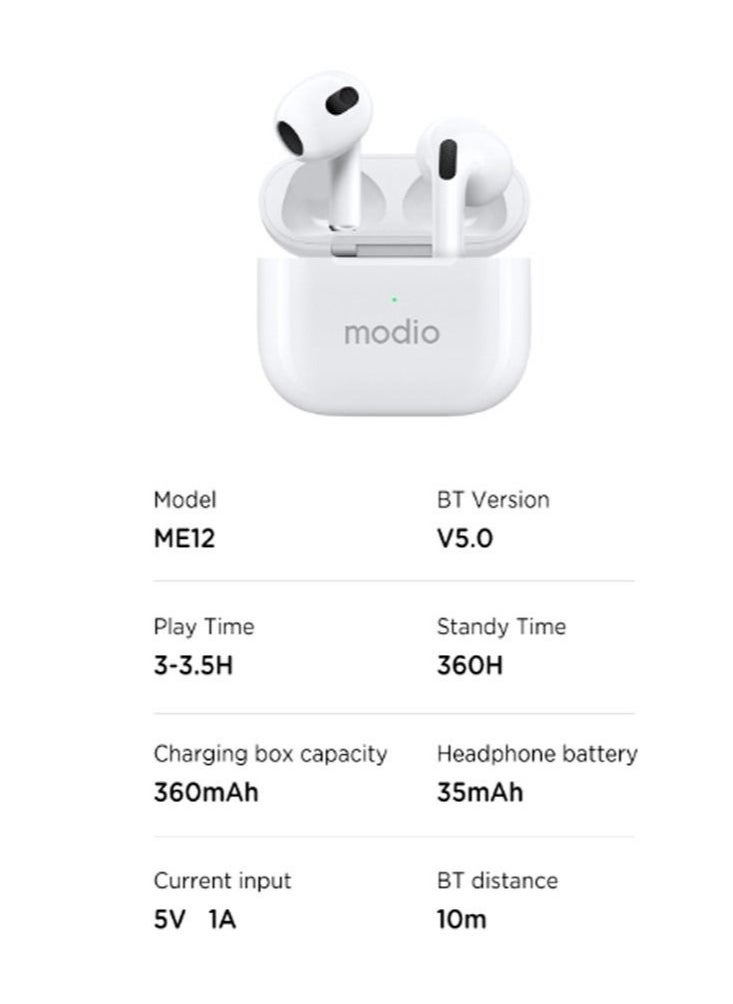 ME12 Bluetooth Wireless Earphones || Superior Stereo Sound, Comfortable Fit, Long-Lasting Battery, Noise Isolation, Touch Controls – Perfect for Music, Calls & Hands-Free Use – Compatible with Android, iOS, and Bluetooth Devices – White