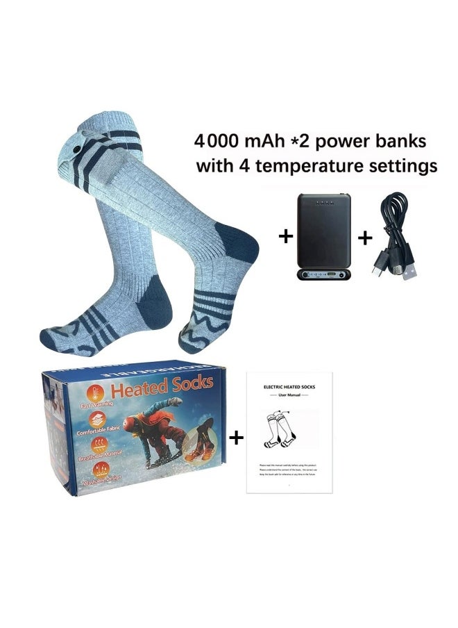 Heated Socks for Men Women 4000mAh Rechargeable Battery 10 Hours Heating and Full Sole Heating 4 Levels Temperature Control Suitable for Fishing Hunting Skiing