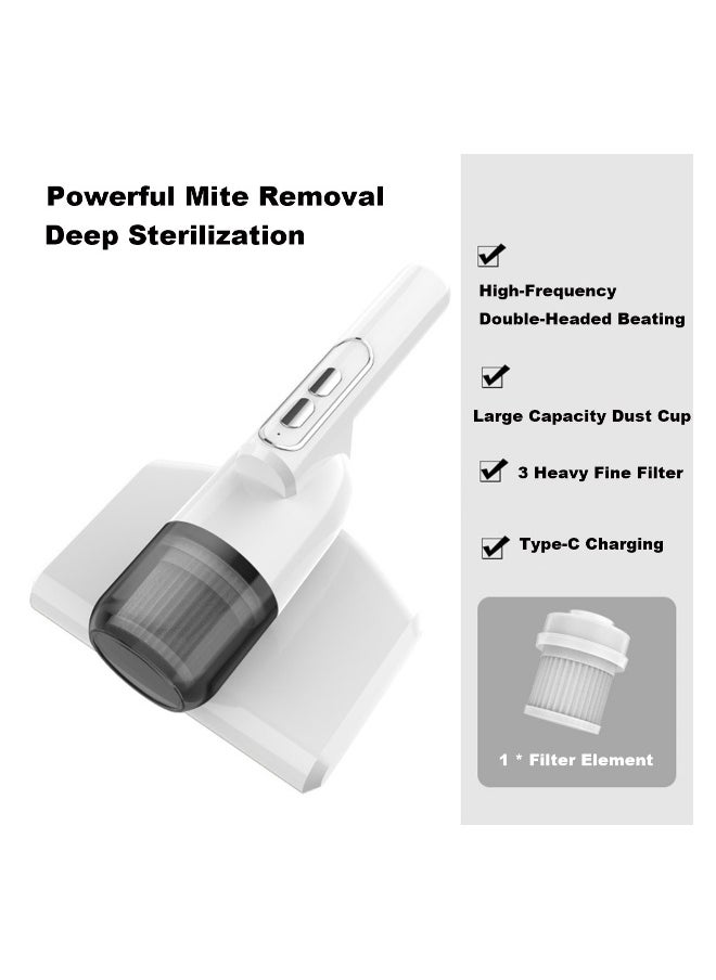 Bed Vacuum Cleaner, Handheld UV Mattress Vacuum Cleaner, Wireless Mite Remover Cleaning Machine,Bed Dust Vacuum Machine Effectively Clean Up Bed, Pillows, Cloth Sofas, and Carpets, White