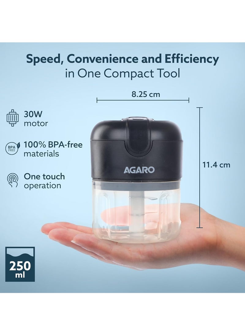 Elite Rechargeable Mini Electric Chopper, Food Grade Bowl 250 Ml, Black