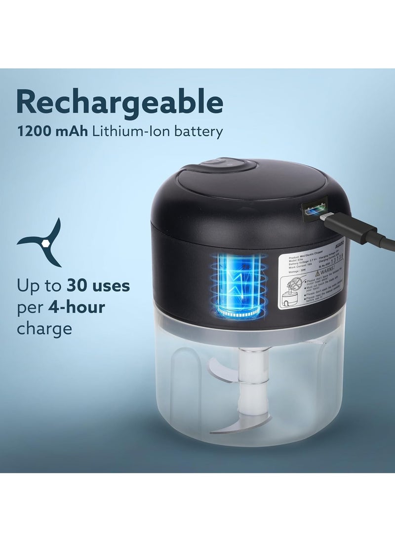 Elite Rechargeable Mini Electric Chopper, Food Grade Bowl 250 Ml, Black