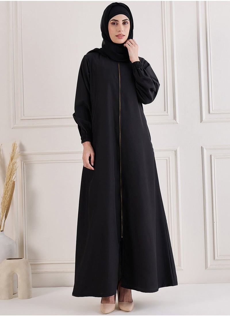Black Nida Abaya with Front Zipper