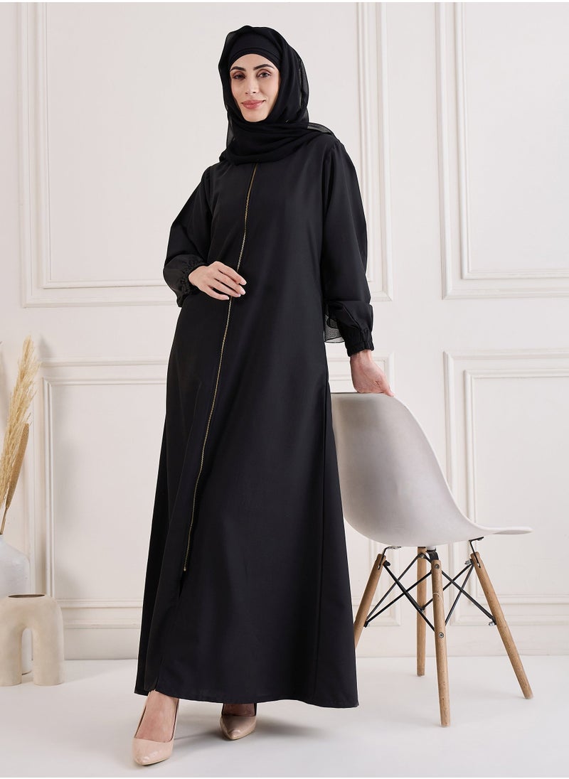 Black Nida Abaya with Front Zipper