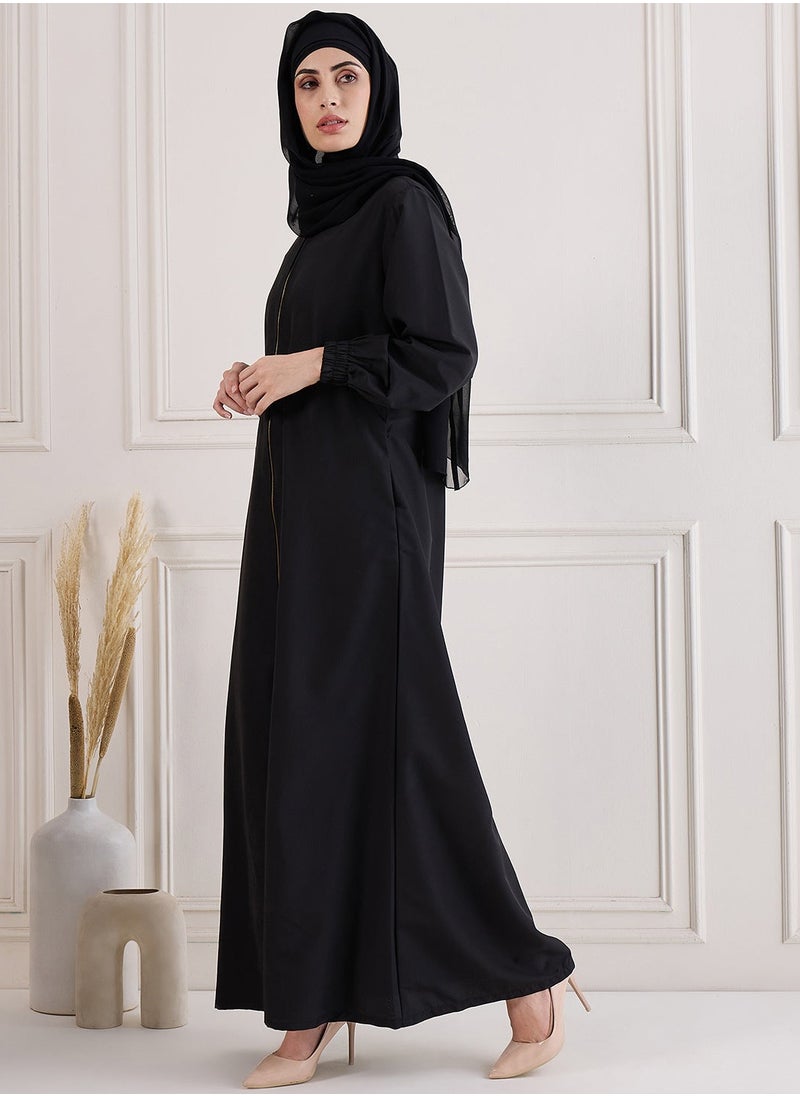 Black Nida Abaya with Front Zipper
