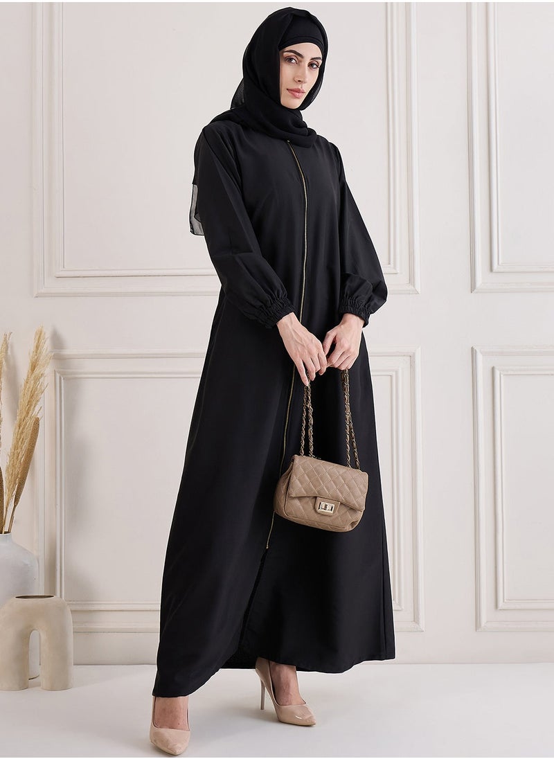 Black Nida Abaya with Front Zipper