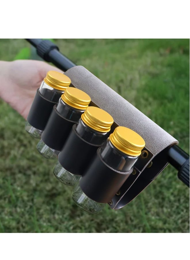 Portable Camping Spice Storage Bag with 4 Spice Jars, Camping Spice Set Kit, Outdoor Spice Containers, PU Leather Camping Seasoning Condiment Organizer for Travel Hiking BBQ