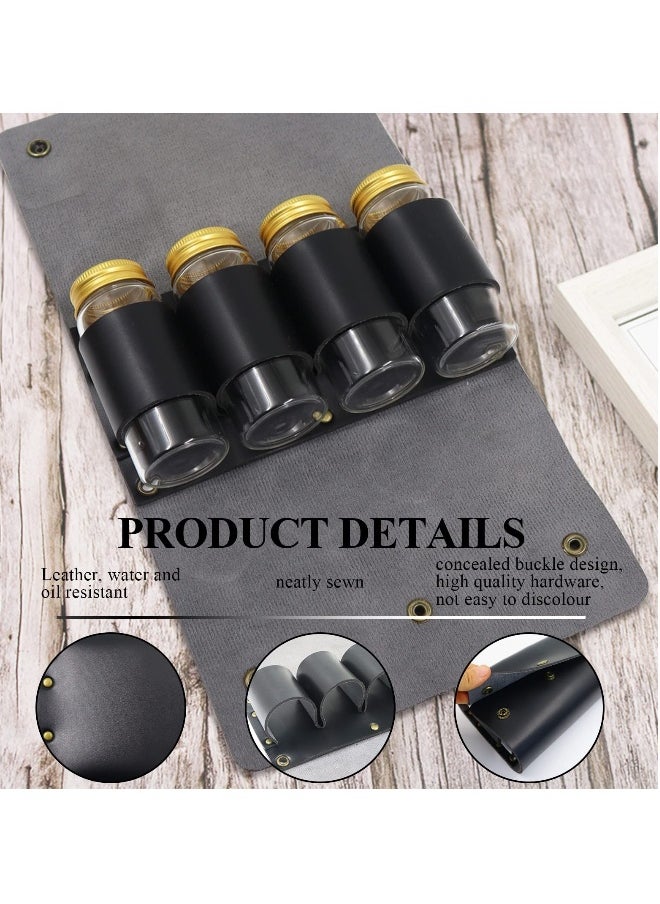 Portable Camping Spice Storage Bag with 4 Spice Jars, Camping Spice Set Kit, Outdoor Spice Containers, PU Leather Camping Seasoning Condiment Organizer for Travel Hiking BBQ