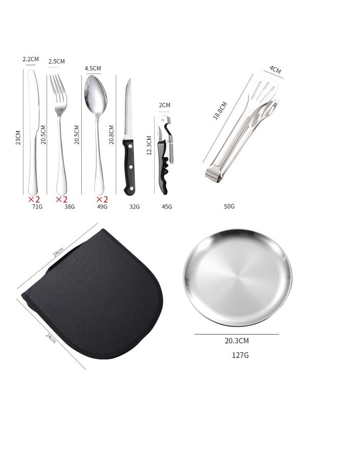 Camping cutlery set, portable camping cutlery, stainless steel, 13-piece picnic set, stainless steel, outdoor dinnerware, outdoor dinnerware, for travel, hiking, camping, 2