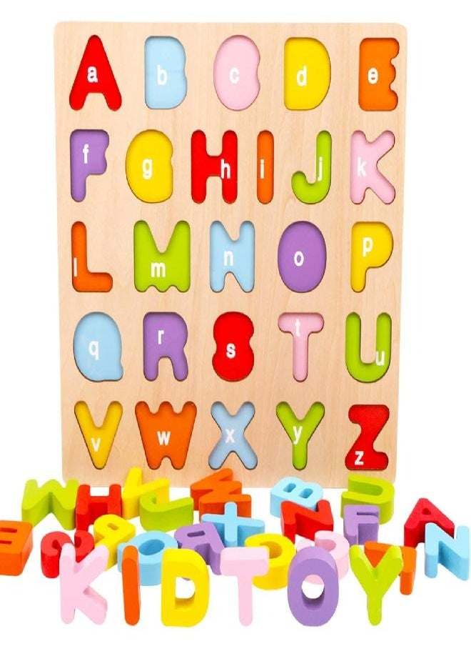 Alphabet Puzzle, WOOD CITY ABC Letter Puzzles for Toddlers1 2 3 Years Old, Educational Learning Toys for Toddlers, Alphabet Toys with Puzzle Board & Letter Blocks, Best Surprise for Girls and Boys