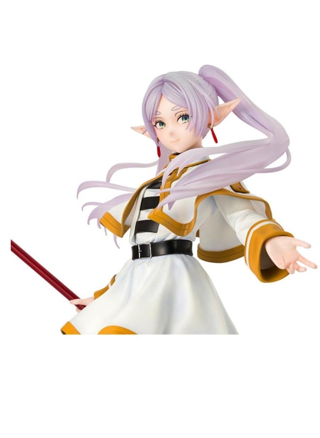 Anime Frieren Figure 7.87 Inch Comic Figure Standing Figure with Staff Battle Scene Character PVC Desktop Decoration Statue,