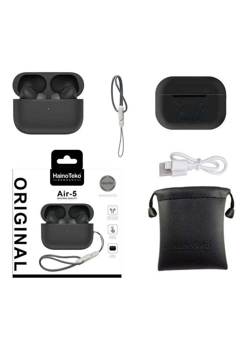 Air-5 Wireless Bluetooth Earbuds Apple & Android Compatibility Built-in Microphone True Wireless Earbuds in-Ear Bluetooth Headphones Earphones Auto Power On/Off Touch Control Black