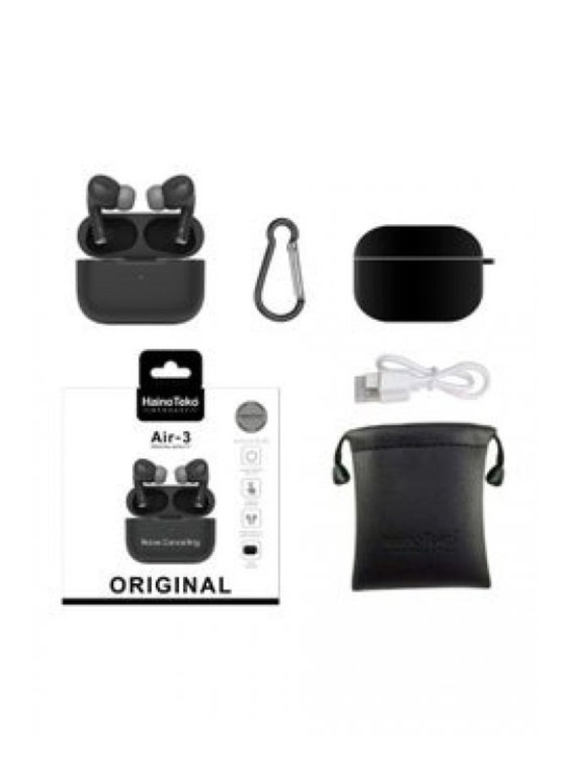 Air-3 Wireless Bluetooth Earbuds Apple & Android Compatibility Built-in Microphone True Wireless Earbuds in-Ear Bluetooth Headphones Earphones Auto Power On/Off Touch Control With Case Noise Cancelling Black