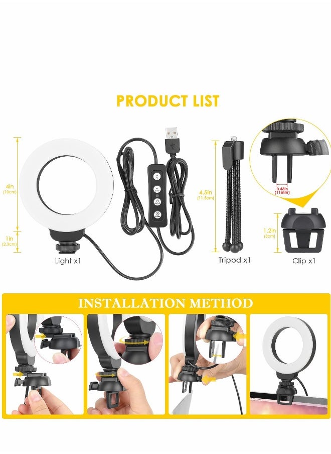 Video Conference Lighting Kit, 4 Ring Light for Laptop with Stand Clip, Remote Working, Distance Learning, Zoom Call Lighting, Self Broadcasting, Computer Conferencing
