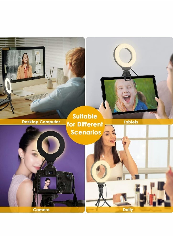 Video Conference Lighting Kit, 4 Ring Light for Laptop with Stand Clip, Remote Working, Distance Learning, Zoom Call Lighting, Self Broadcasting, Computer Conferencing