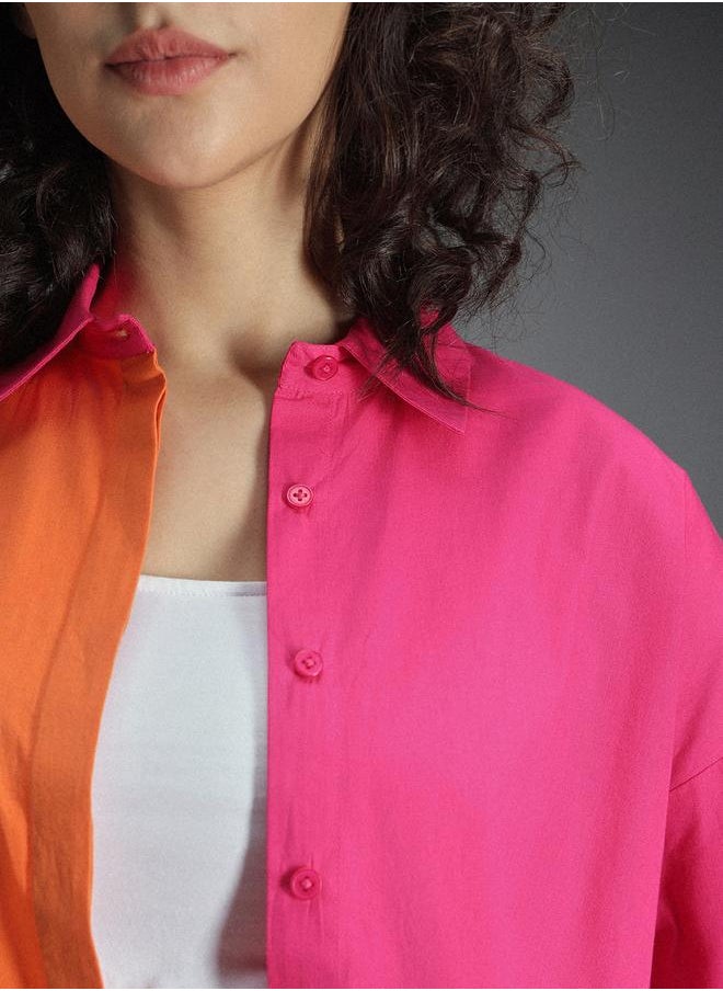 Stay effortlessly stylish with this comfortable Multicolour Oversized Shirts ColorBlock design crafted from 100% Cotton featuring Long Sleeves with Button closure.
