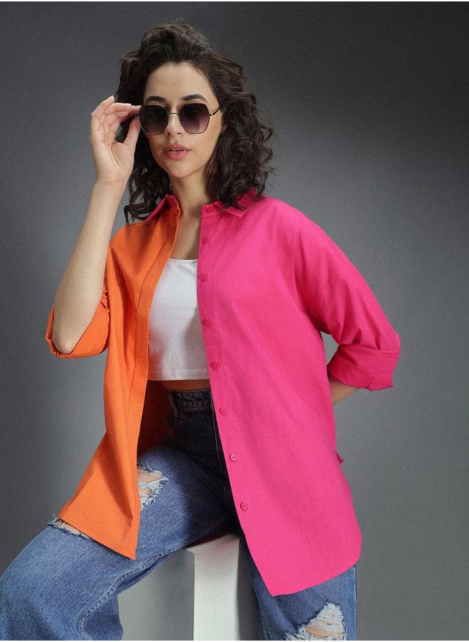 Stay effortlessly stylish with this comfortable Multicolour Oversized Shirts ColorBlock design crafted from 100% Cotton featuring Long Sleeves with Button closure.