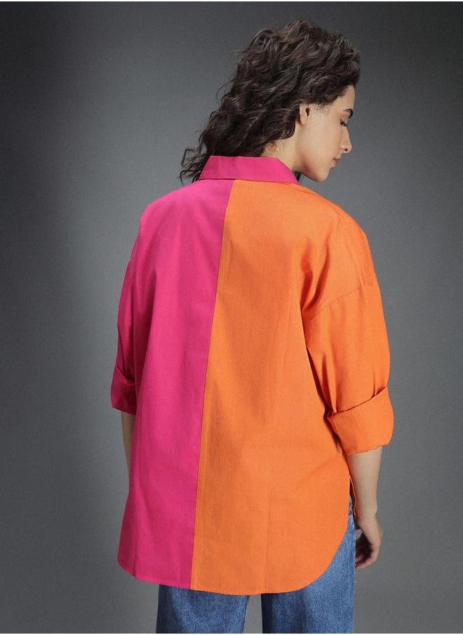 Stay effortlessly stylish with this comfortable Multicolour Oversized Shirts ColorBlock design crafted from 100% Cotton featuring Long Sleeves with Button closure.