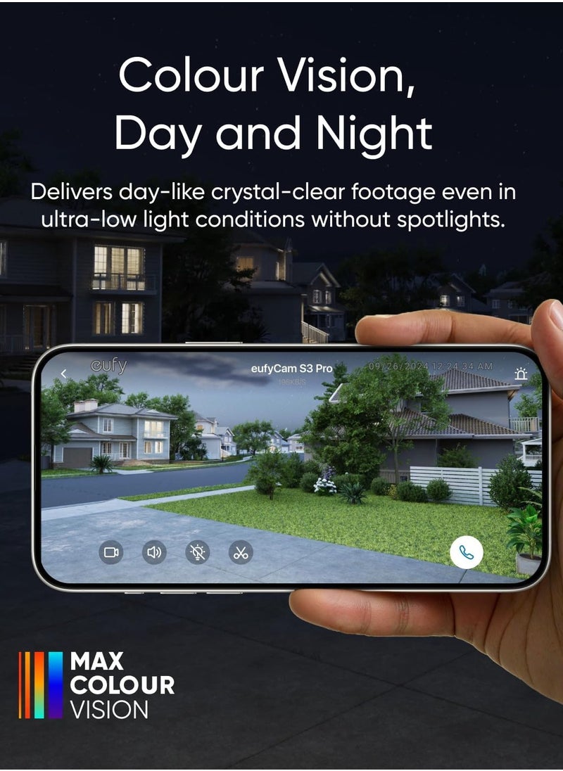 eufy Security eufyCam S3 Pro 2-Cam Kit Solar Security Camera Outdoor Wireless with Solar Panel, Colour Night Vision, 4K, Forever Power 2.0, Face Recognition AI, Expandable Local Storage No Monthly Fee