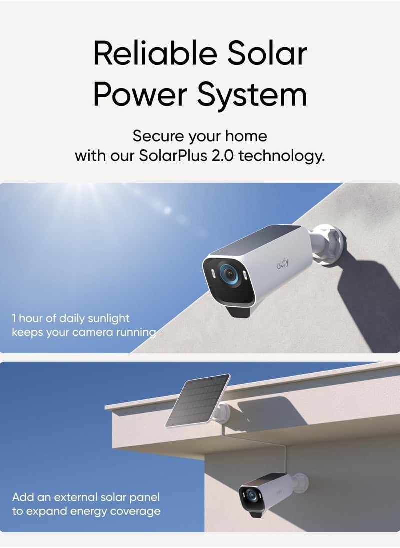 eufy Security eufyCam S3 Pro 2-Cam Kit Solar Security Camera Outdoor Wireless with Solar Panel, Colour Night Vision, 4K, Forever Power 2.0, Face Recognition AI, Expandable Local Storage No Monthly Fee