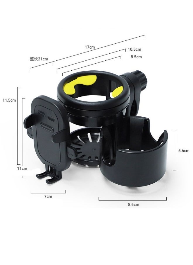Cup Holder Upgraded Universal 3-in-1 Cup Holder with Phone Holder Organizer Accommodates two cups 360° Rotation One-hand Operationm for Stroller Bike Walker Wheelchair Scooter