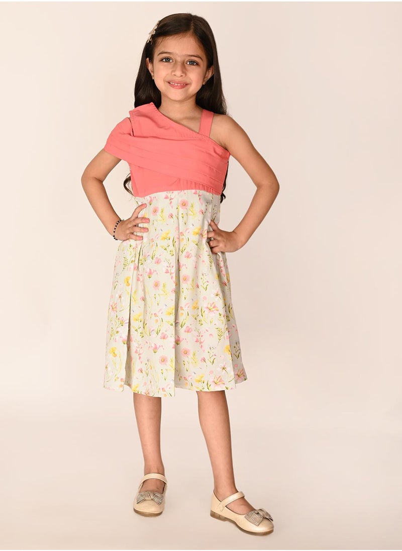 Pink Green Dresses Straight Fit made from Cotton featuring Self Design design and Round Neck neckline - Perfect for Festive!