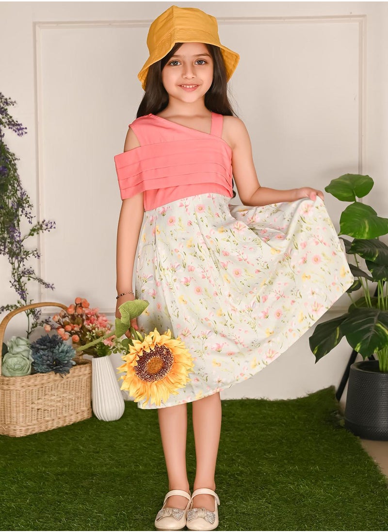 Pink Green Dresses Straight Fit made from Cotton featuring Self Design design and Round Neck neckline - Perfect for Festive!