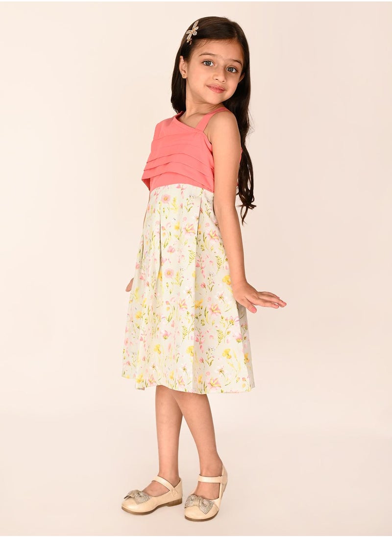 Pink Green Dresses Straight Fit made from Cotton featuring Self Design design and Round Neck neckline - Perfect for Festive!