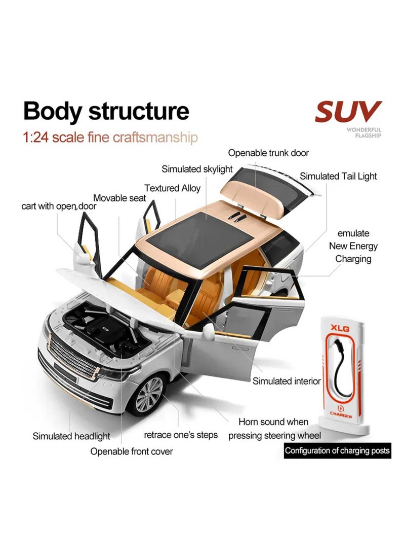 Pull Back Action 1:24 Scale Diecast Model Alloy Metal Toy Car for Kids with Openable Doors & Light